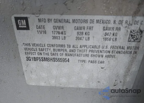 2017 Chevrolet Cruze Premier Auto from USA, damaged, VIN 3G1BF5SM8HS565954